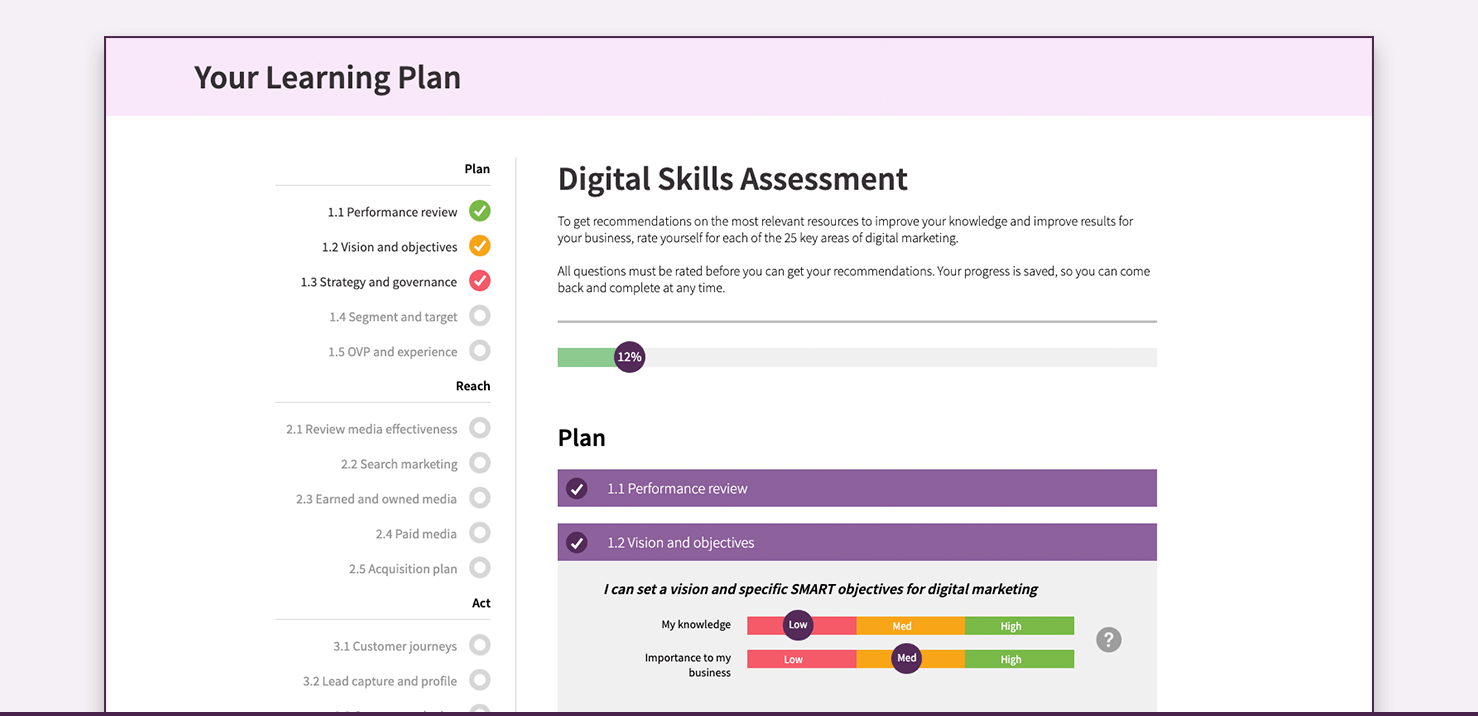 Learning plan screenshot