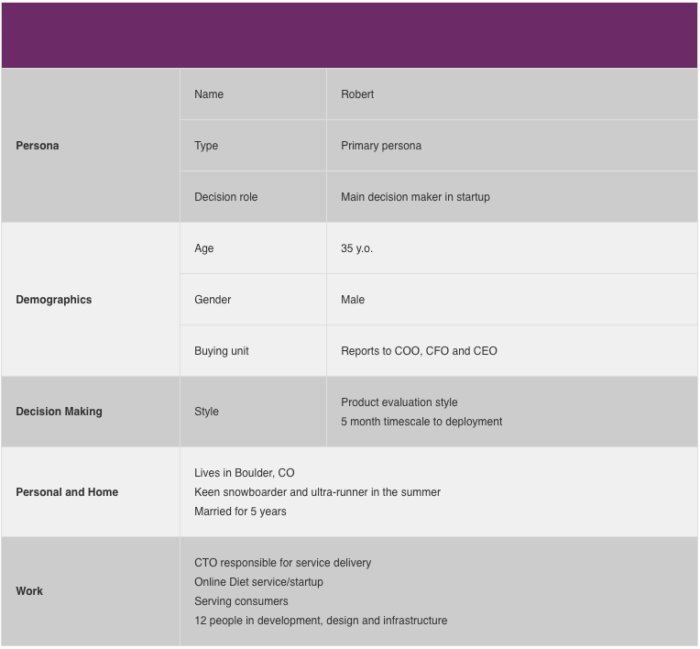 Customer persona for brand development