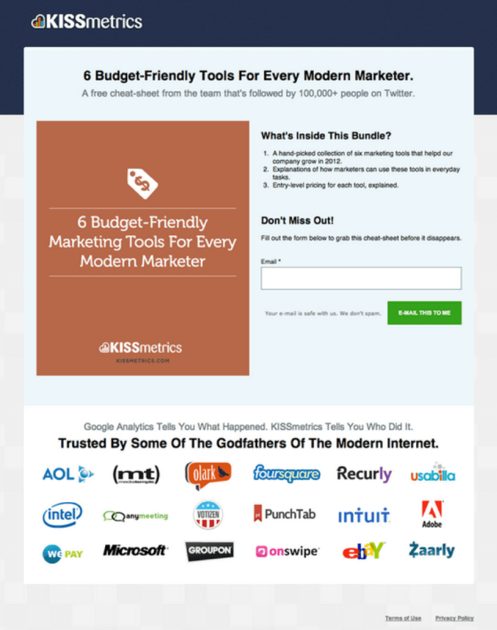 KISSmetrics landing page