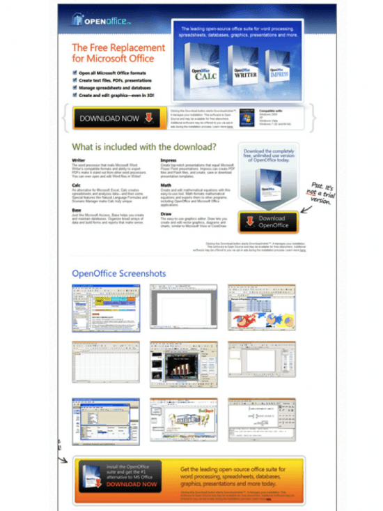 Landing page for OpenOffice Software download